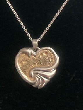 Gorham Sterling and gold plated heart footprints necklace